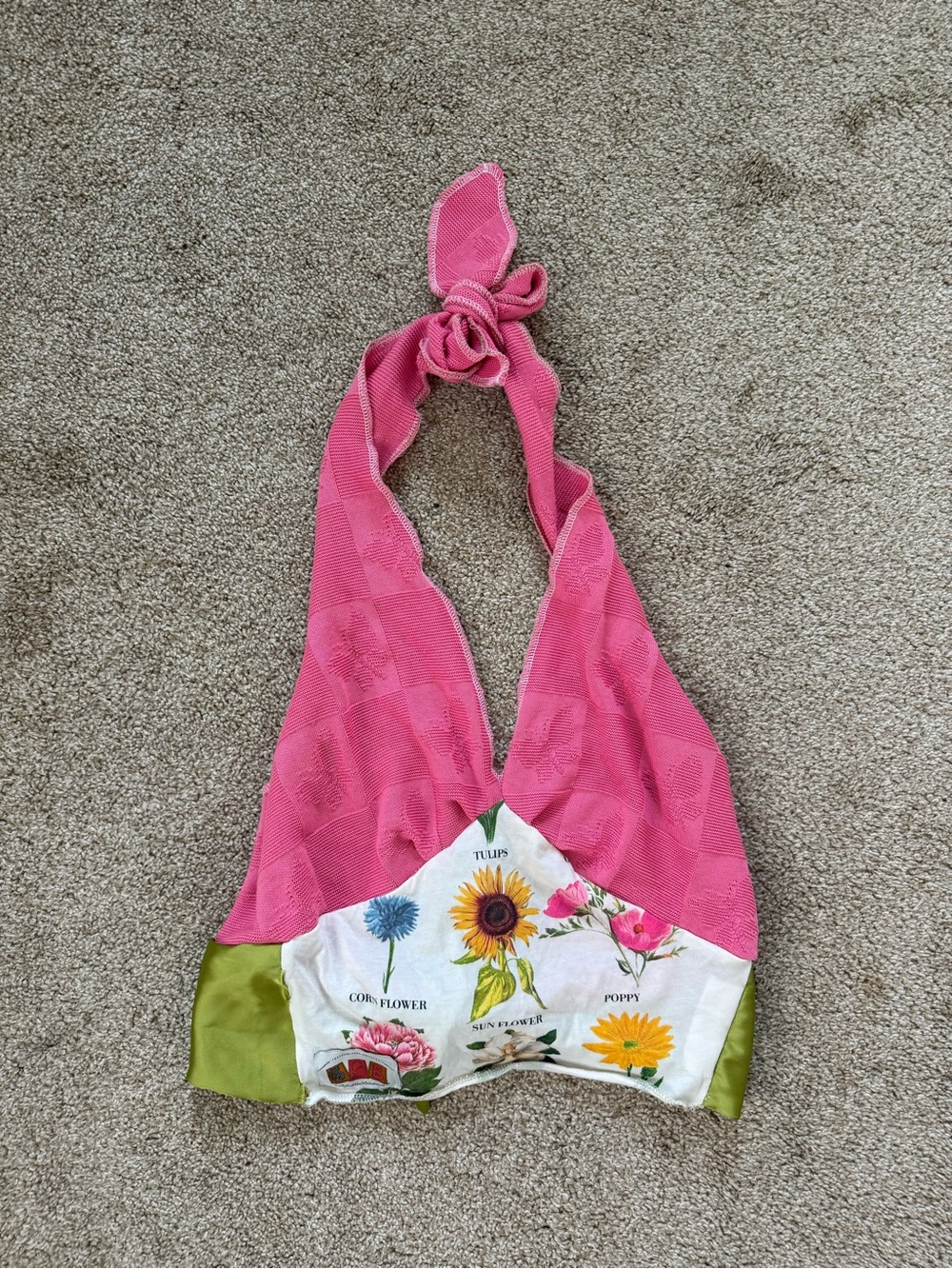 Pink and Green Floral HANDMADE Halter Top - One Soze